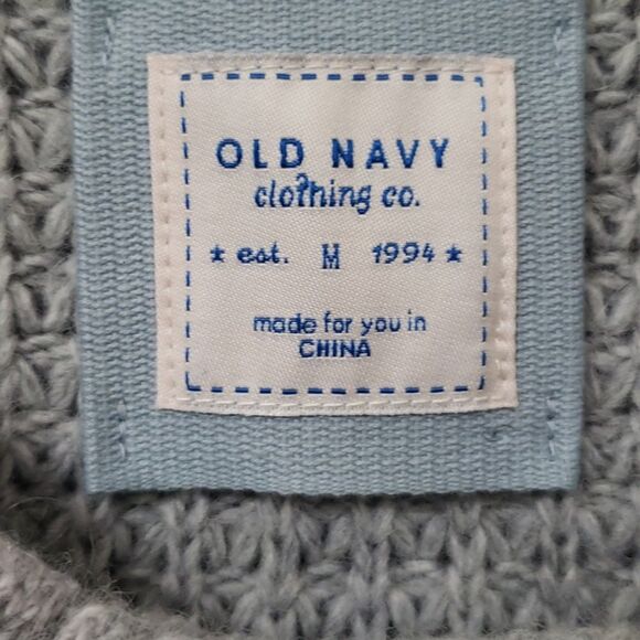 Y2K Old Navy Cardigan Sweater Womens Medium Gray Waffle Knit Double Breasted - Picture 2 of 5